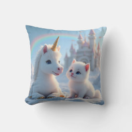 Adsible White Kitten och Baby Unicorn Kudde