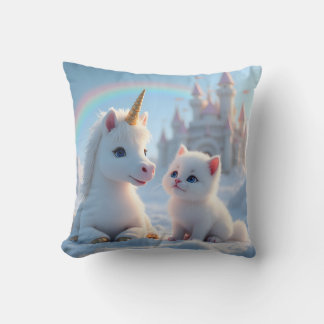 Adsible White Kitten och Baby Unicorn Kudde