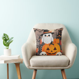 Adsible White Uggla Jack o lantern Halloween Kudde