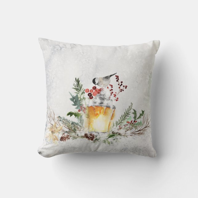 Adsible Winter Arrangemang med Chickadee Kudde (Framsida)