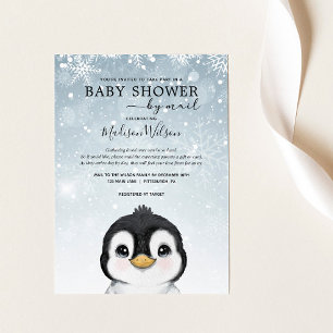 Adsible Winter Baby Penguin Baby Shower by Mail Inbjudningar