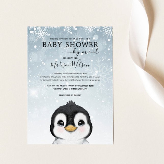 Adsible Winter Baby Penguin Baby Shower by Mail Inbjudningar (Skapare uppladdad)
