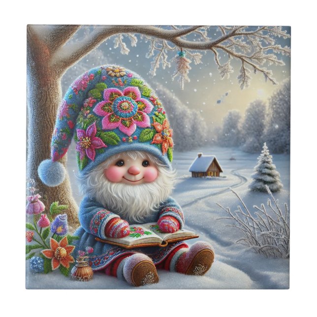 Adsible Winter Gnome in a Mysigt Winter Ligcape Kakelplatta (Framsidan)