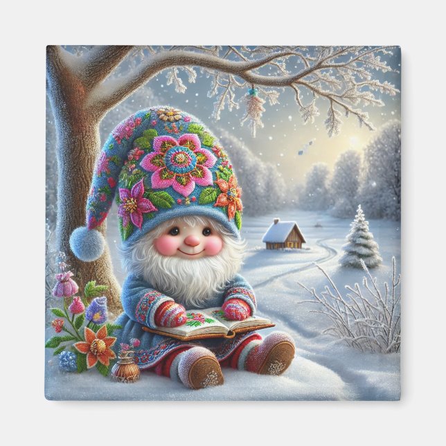 Adsible Winter Gnome in a Mysigt Winter Ligcape Magnet (Framsidan)