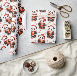Adsible Winter Panda Mönster med Mysigt Red Beanie Presentpapper
