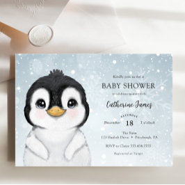 Adsible Winter Penguin Baby Shower-inbjudan Inbjudningar