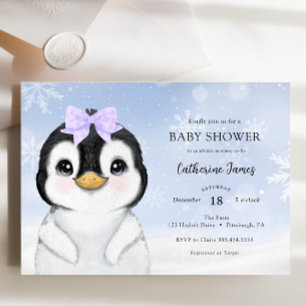 Adsible Winter Penguin Baby Shower-inbjudan Inbjudningar