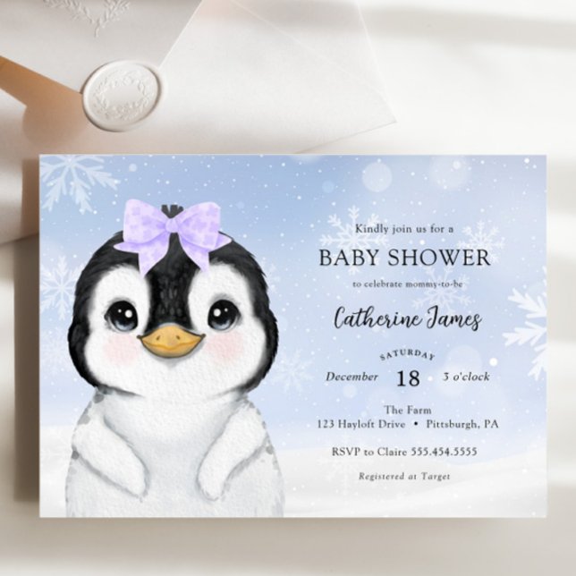 Adsible Winter Penguin Baby Shower-inbjudan Inbjudningar (Skapare uppladdad)