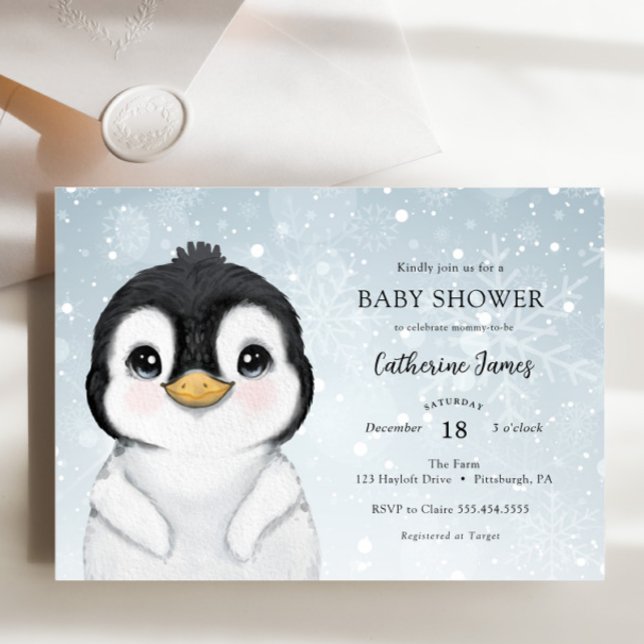 Adsible Winter Penguin Baby Shower-inbjudan Inbjudningar (Skapare uppladdad)