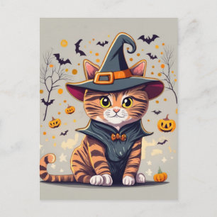 Adsible Witch Cat Halloween Vykort
