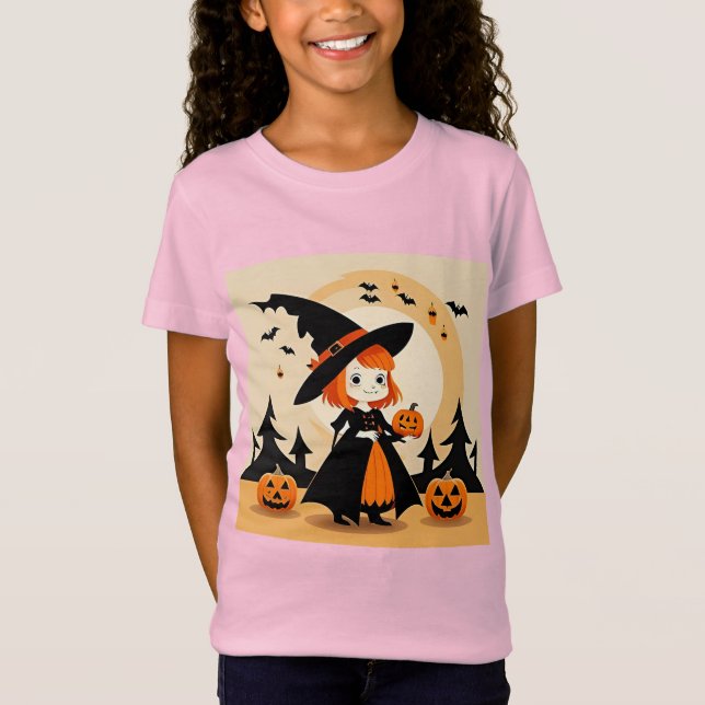 Adsible Witch Holding Pumpkin T Shirt (Framsida)
