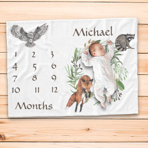 Adsible Woodland Animals Fox Milestone Keepsaké Fleecefilt