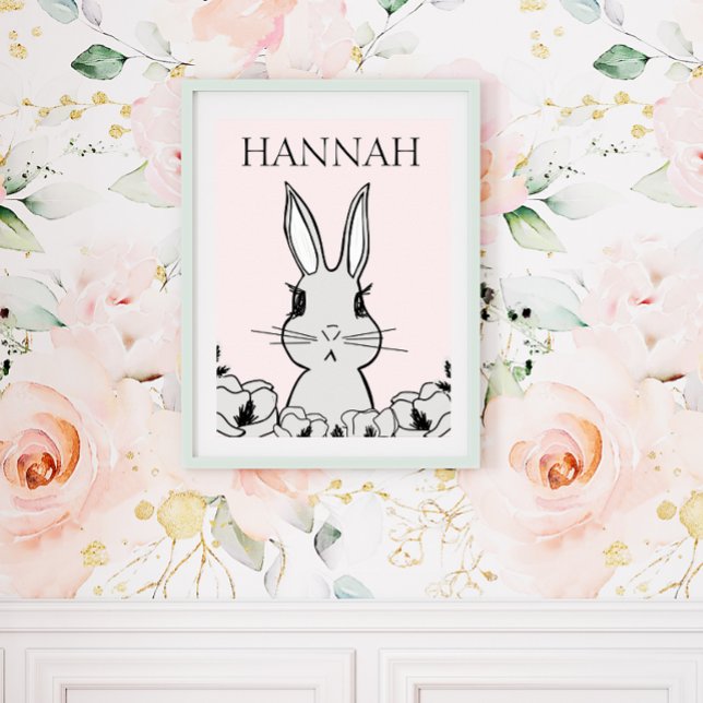 Adsible Woodland Baby Bunny Magnolia Blommigt Poster (Skapare uppladdad)