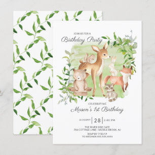 Adsible Woodland Friends Boys 1st Birthday Inbjudningar