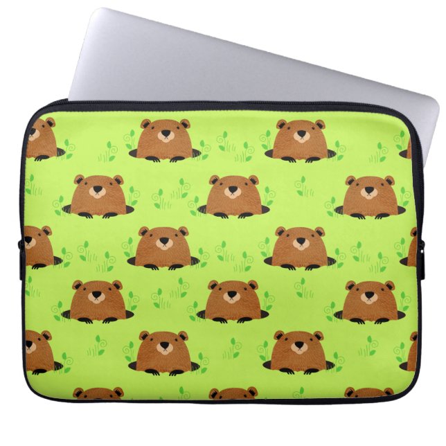 Adsible Woodland Groundhog Mönster Laptop Sleeve (Framsidan)