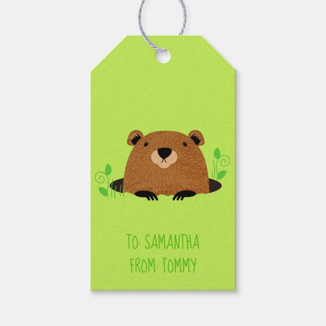 Adsible Woodland Groundhog Mönster Presentetikett (Framsidan)