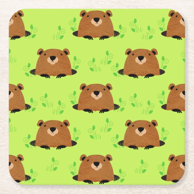 Adsible Woodland Groundhog Mönster Underlägg Papper Kvadrat (Framsidan)