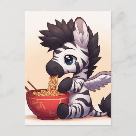 Adsible Zebra Angel Eating Ramen Vykort