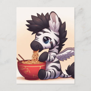 Adsible Zebra Angel Eating Ramen Vykort