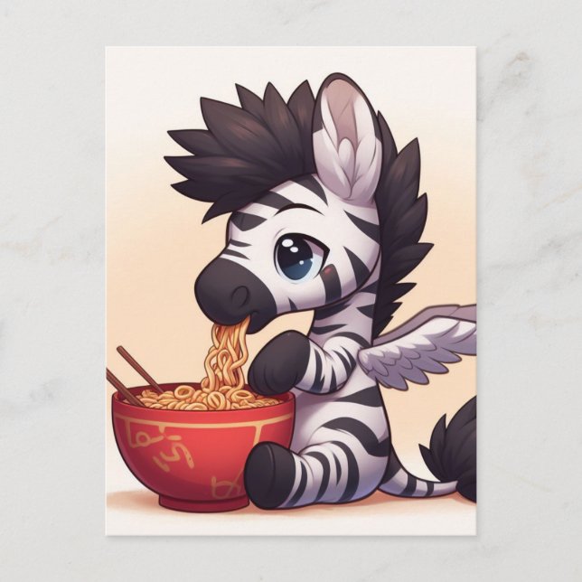 Adsible Zebra Angel Eating Ramen Vykort (Framsida)