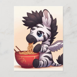 Adsible Zebra Angel Eating Ramen Vykort