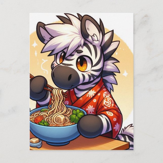 Adsible Zebra Eating Ramen Vykort (Framsida)
