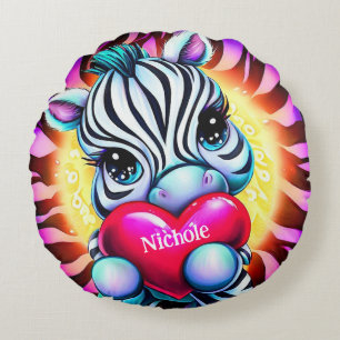Adsible Zebra Holding Heart Rund Kudde