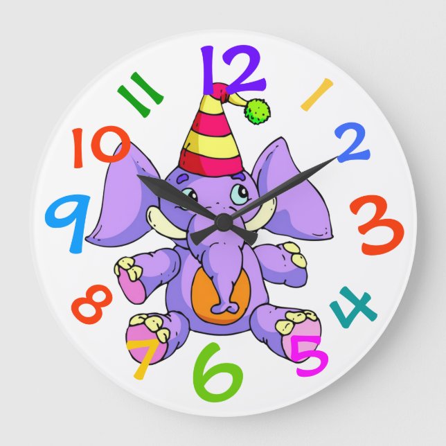 AdsiblePurple Elephant Wall Clock Child's Room Stor Klocka (Framsida)