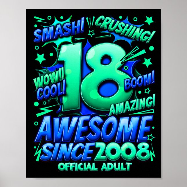 Adult 18 Year Old For Boys 18th Birthday Boy  Poster (Framsidan)