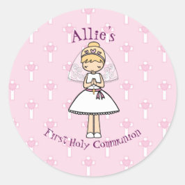 Adult First Heliga Communion lille blonde flicka Runt Klistermärke