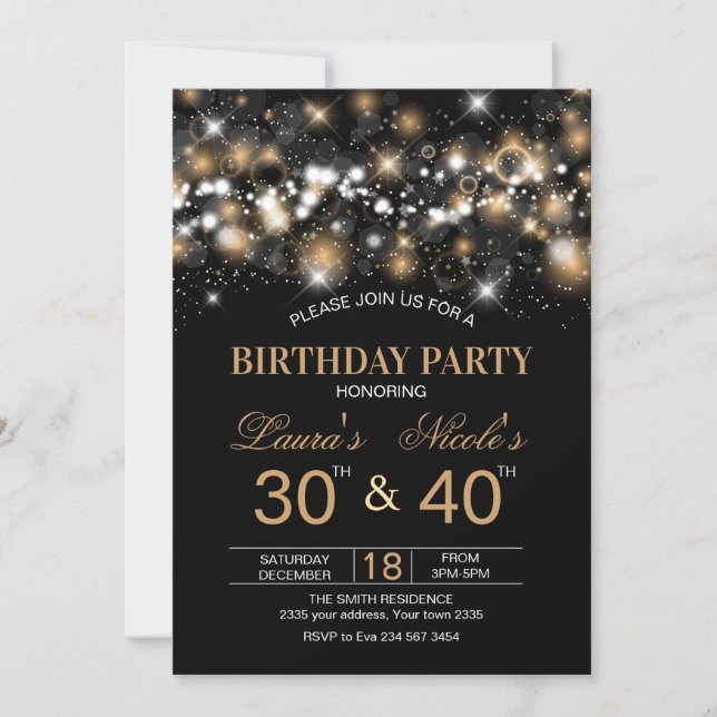 Adult Joint Birthday Party Invitation Gold Glitter Inbjudningar (Framsida)