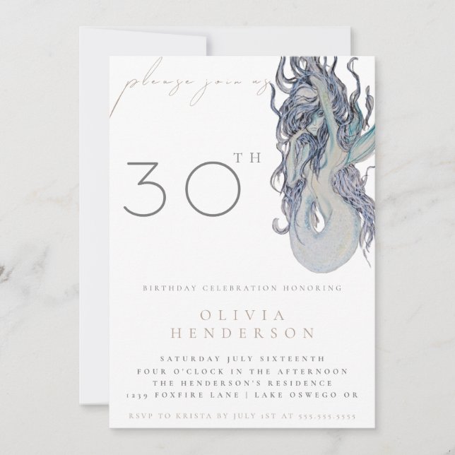 Adult Mermaid ANY Birthday Party Invitation Inbjudningar (Framsida)
