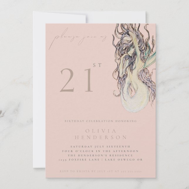 Adult Mermaid ANY Birthday Party Invitation Inbjudningar (Framsida)