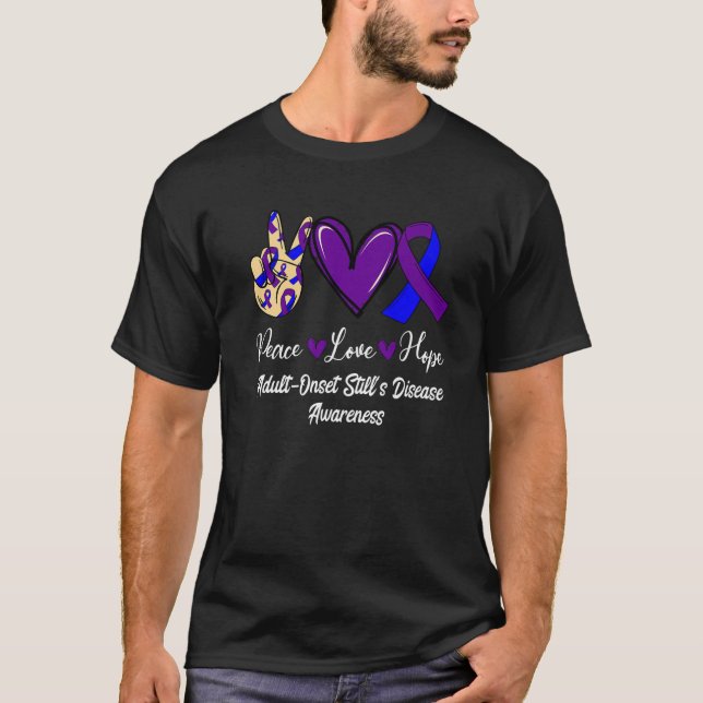 Adult-Onset Still’S Disease Peace Love Hope Purple T Shirt (Framsida)
