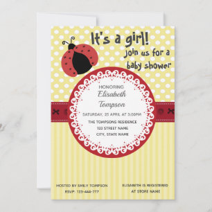 Adult söt tecknad ladybug babydusch inbjudningar