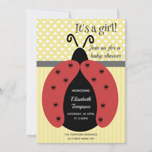Adult söt tecknad ladybug babyduschinvitati inbjudningar