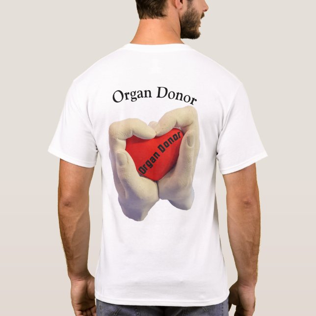 Adult woman and men hand hold a red heart, health t shirt (Baksida)