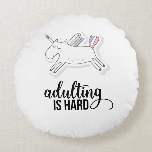 Adulting är svårt att Unicorn Rund Kudde (Framsidan)