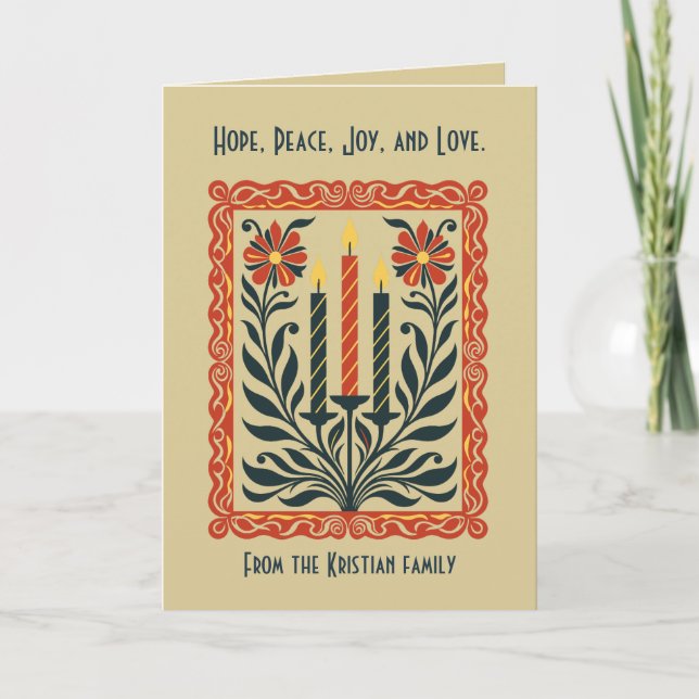 Advent Candelabra Minimal Nordic Christmas Floral Kort (Framsida)