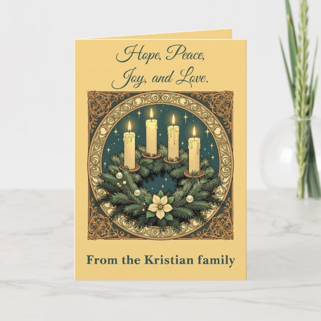 Advent Hope, Peace, Joy, and Love Art Nouveau  Kort (Framsida)
