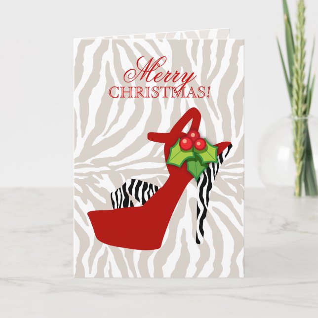 Advent Julafton High Heel Shoe Zebra Red Helgkort (Framsida)