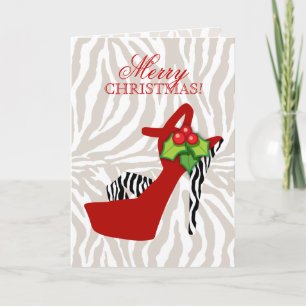 Advent Julafton High Heel Shoe Zebra Red Helgkort