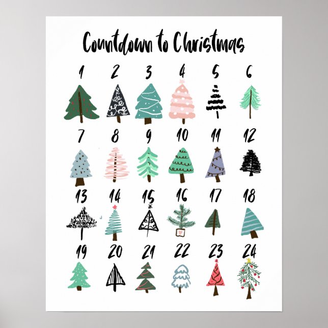 Adventskalender för julnedräkning söta träd poster (Framsidan)