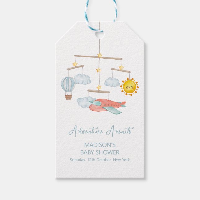 Adventure Airplane Hot Air Balloon Baby Shower  Presentetikett (Framsidan)