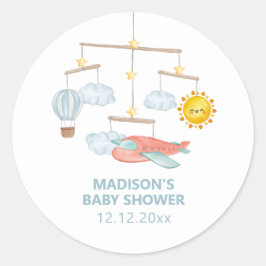 Adventure Airplane Hot Air Balloon Baby Shower  Runt Klistermärke
