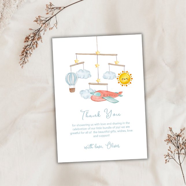 Adventure Airplane Hot Air Balloon Baby Shower  Tack Kort (Adventure Airplane Hot Air Balloon Baby Shower Thank You Card)