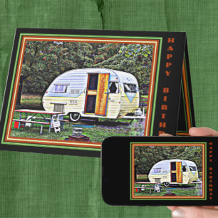 Adventure and Fun Vintage Camper Happy Birthday Kort