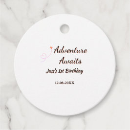 Adventure awaits 1st birthday name date planeretro gåvor etiketter