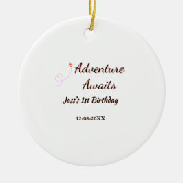 Adventure awaits 1st birthday name date planeretro julgransprydnad keramik