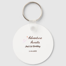 Adventure awaits 1st birthday name date planeretro nyckelring